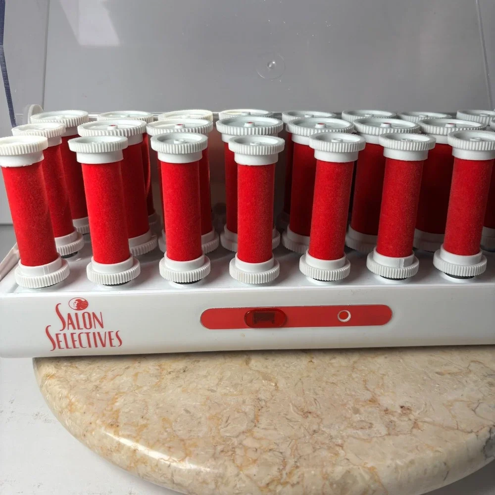 Salon Selectives Electric Hair Roller Set SS-24ZR Red White 24 Flocked Rollers